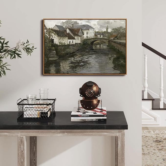 OIQArtOIQ Vintage Landscape Canvas Wall Art Framed Natural Scenery Painting Artwork Prints France Country Wilderness Farmhouse Decor Pictures Kitchen Bedroom Living Room Bathroom