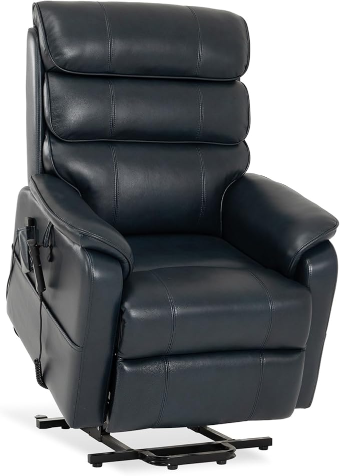 DYNOX 350 LBS Power Lift Recliner Chair for Elderly, Medium Size Dual Motor Lay Flat Infinite Positions Recliner with Heat & Massage (9188, Genuine Leather, Dark Blue)