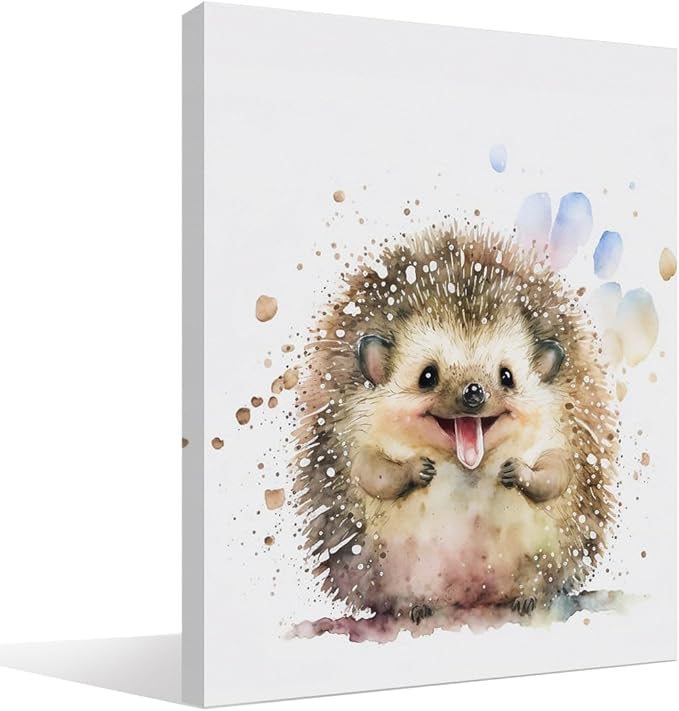 BIWSHA Baby Hedgehog Wall Art Prints, Woodland Animal Nursery Decor, Watercolor Animal Art for School Children Kids Room Bedroom Living Room, 11x14 Inch