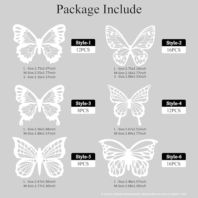 60Pcs Butterfly Wall Stickers 3D Butterflies Stickers Removable Mural Decor for Kids Room Bedroom Decor Living Room Decor (White)