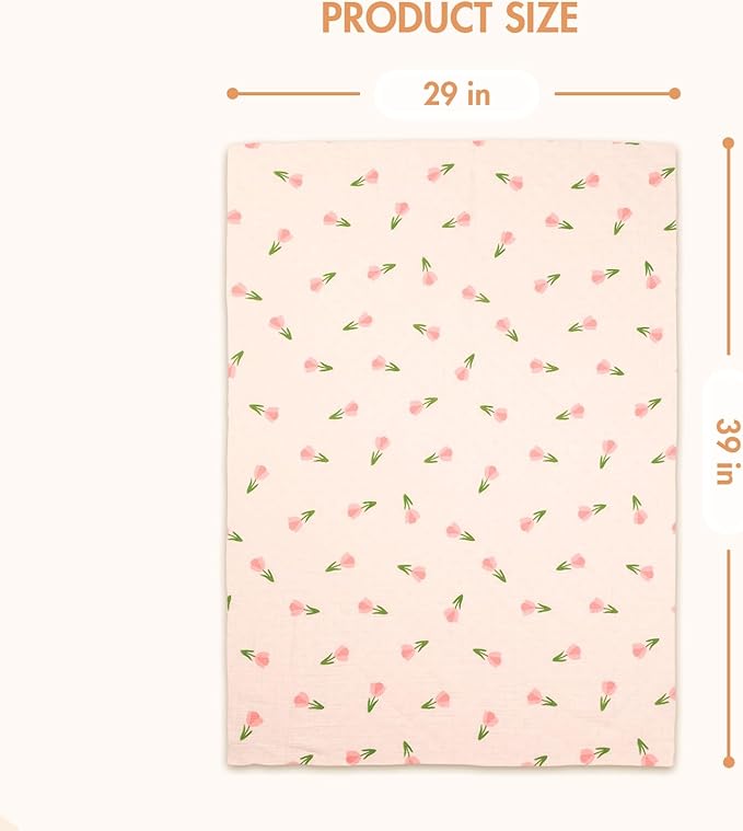 2-Pack Baby Blankets with Muslin Cotton and Minky Dots for Toddler Girls - Super Soft Baby Minky Blanket, Pink Floral Printed Blanket for Newborn, Cozy and Lightweight