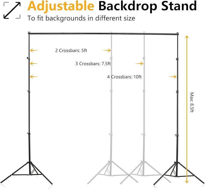 Green Screen Backdrop with Stand, 5x6.5ft Adjustable Photo Backdrop Stand with Flat Base, 4 Clamps and Backdrop for Meeting, Photography, Parties (5x8.5ft)