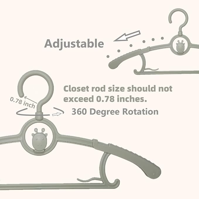 Baby Hangers 30 Pack, 360° Swivel Hook, Adjustable Kids Hangers According to Clothing Size, Suitable for Babies and Children (Gray)