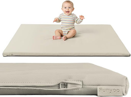 Padded 50" ×50" Large Baby Play Mat for Floor, 1.2" Thick Memory Foam Playmat with Soft Vegan Leather Cover, Cushioned Play Mat for 50" x50" Playpens, Grey