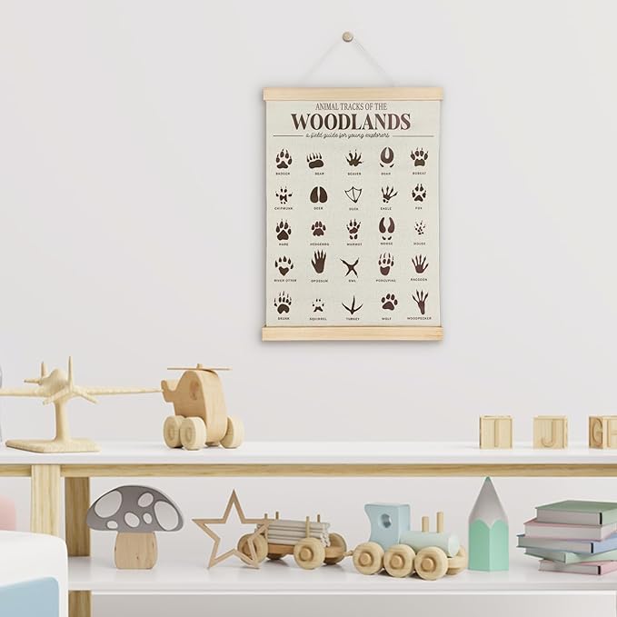SereneHanctuary Forest Animal Tracks Nursery Decor,Forest Animal Kids Room Wall Art,Animal Tracks Playroom Poster Hanger Frame for Bedroom Nursery Kids Toddler Room Decor,12X16Inches