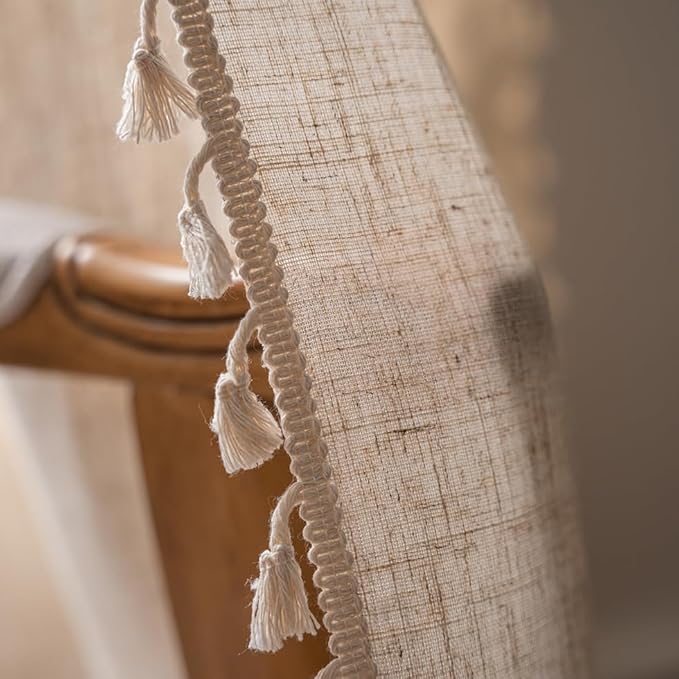 OYX Boho Curtains 63 Inch Length 2 Panels for Living Room, Bedroom Light Filtering Drapes, Farmhouse Vintage Country French Rustic Tassels Pattern Rod Pocket Aesthetic Decor Window Treatments