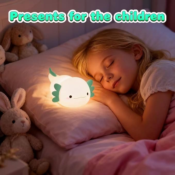 Cute Axolotl Night Light for Kids Bedroom, Animal Silicone Nursery Night Lamp Touch Control Nightlights USB Rechargeable Bedside Lamp for Baby Children Toddlers Girls Gift