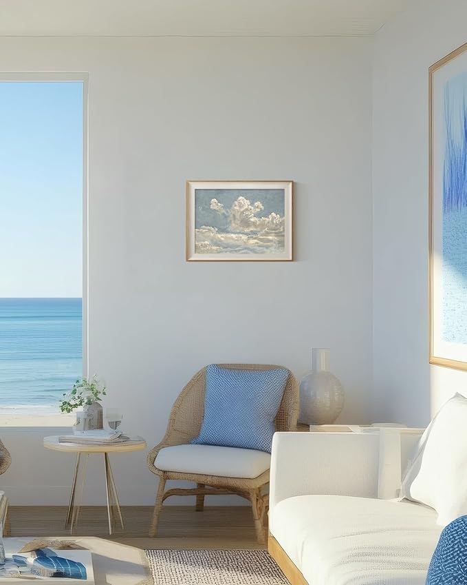 ARPEOTCY Framed Canvas Wall Art, 12x16 Inch Vintage Blue Sky Cloud Oil Painting, Natural Wall Art for Living Room, Bathroom, Bedroom, or Office Blue Wall Decor