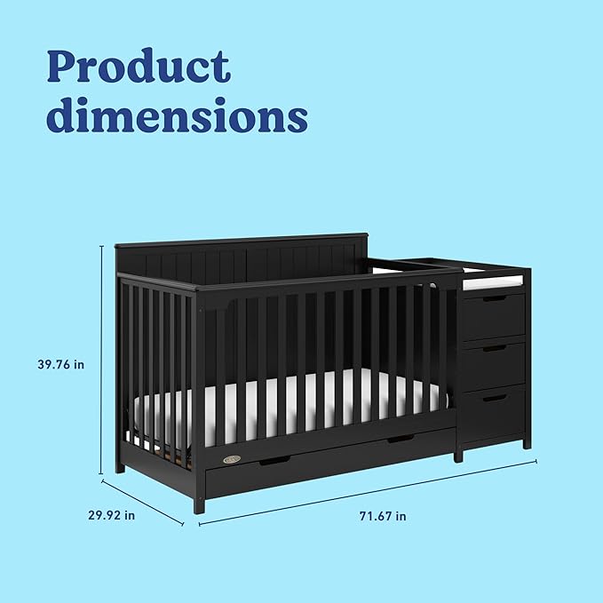 Graco Hadley 5-in-1 Convertible Crib & Changer (Black) – GREENGUARD Gold Certified, Fits Standard Crib Mattress, Converts to Toddler Bed and Full Bed, 4 Adjustable Mattress Heights