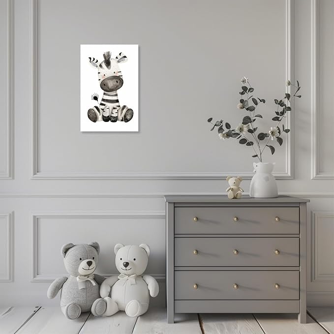 CCKOPPI Nursery Decor Canvas Wall Art Cute Wildlife Zebra Jungle Animal Theme Watercolor Print Poster Decor Painting for Baby Room Nursery Bathroom Decor(Artwork-03, 28"x42")