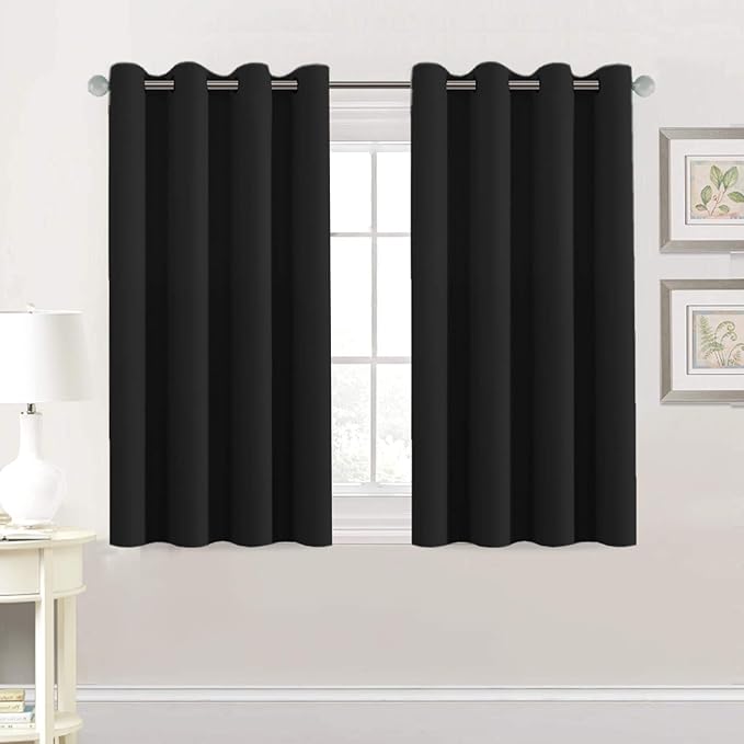 H.VERSAILTEX Premium Blackout Thermal Insulated Room Darkening Curtains for Bedroom/Living Room - Classic Grommet Top (2 Panels, Solid Black, 52 Inch by 45 Inch)
