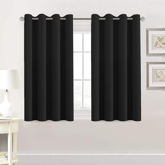 H.VERSAILTEX Premium Blackout Thermal Insulated Room Darkening Curtains for Bedroom/Living Room - Classic Grommet Top (2 Panels, Solid Black, 52 Inch by 45 Inch)