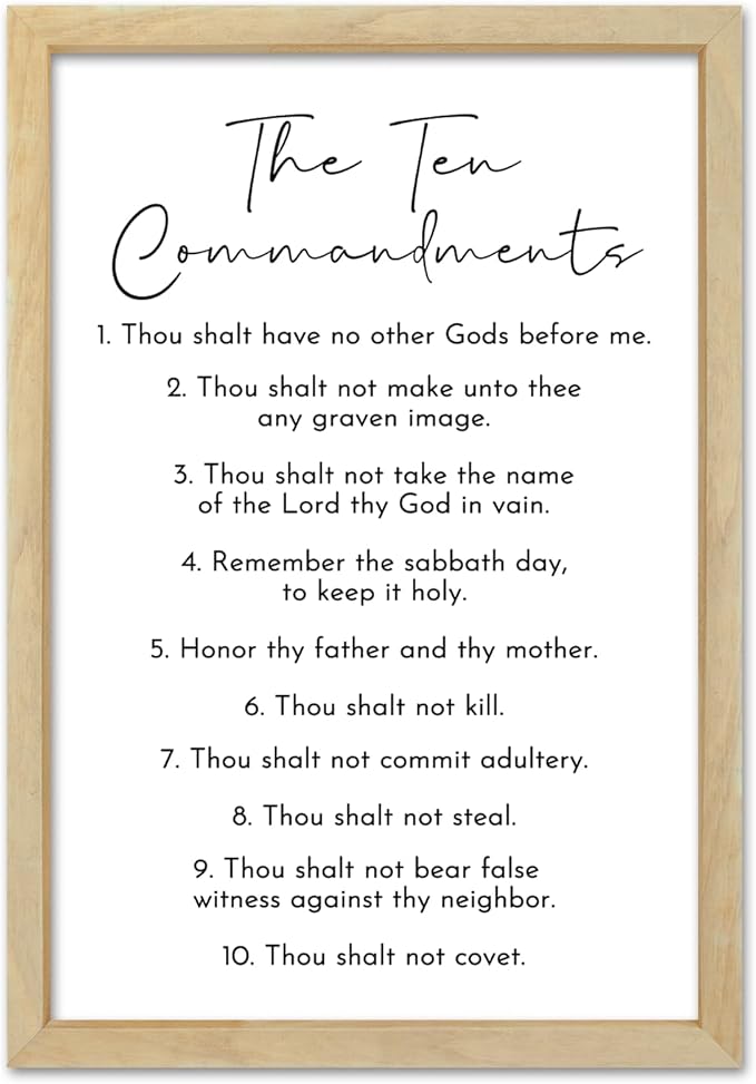 Surfapans The Ten Commandments Wall Decor Art 16"X11" Bible Verse Sign God Jesus Prayer Christian Saying Catholic Wood Framed Wall Hanging (Wood)