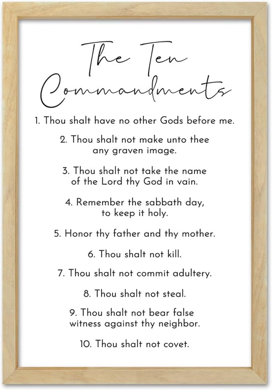 Surfapans The Ten Commandments Wall Decor Art 16"X11" Bible Verse Sign God Jesus Prayer Christian Saying Catholic Wood Framed Wall Hanging (Wood)