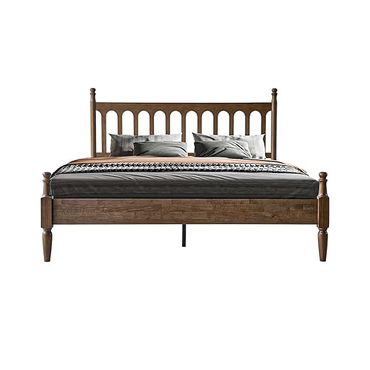 King Size Solid Wood Platform Bed Frame with Headboard & Footboard, 12 Sturdy Slatted Base, Metal Legs, No Box Spring Needed, Anti-Slip & Noise-Free, Easy Assembly, Barnwood Finish, WCK-30