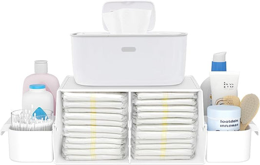 Lifewit Baby Diaper Caddy Organizer, Changing Table Organizer with Handle, Nursery Wipes Diaper Storage for Diapers, Wipes, and More Baby Stuff, White