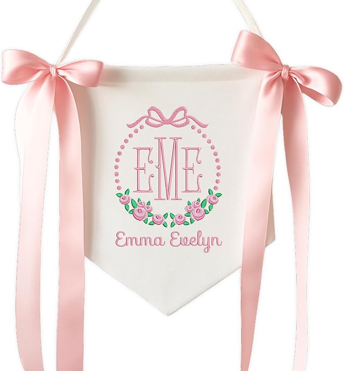 EMBROIDERED Name Baby Banner, Baby Flag with Monogram Name, Personalized Baby Name Sign, Customizable Baby Name, Baby Announcement Sign for Hospital (07)
