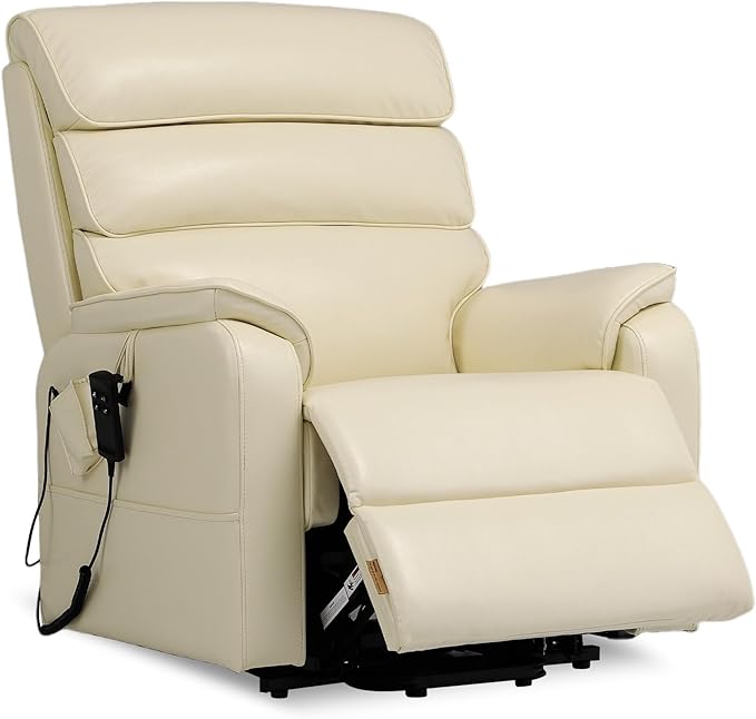 DYNOX Big Man Large-Wide Power Dual Motor Lift Recliners Chairs for Elderly Lay Flat Lift Chair with Infinite Positions, Heat & Massage, Supports 400 LBS(9298,Faux Leather,Cream)
