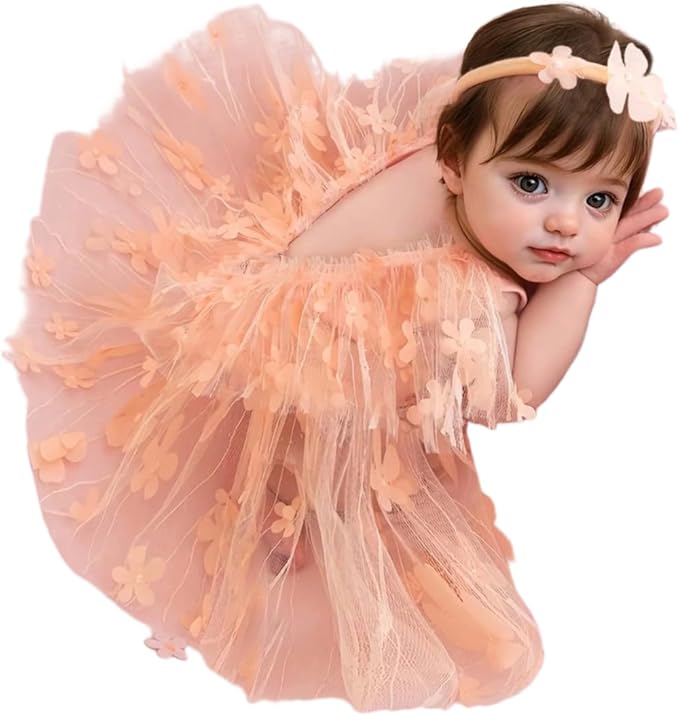 Newborn Girl Photography Outfits, Backless Lace Romper with Flower Headband Photo Props, Baby Girl Photoshoot Outfits