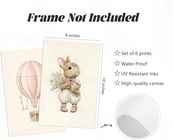 Pink Nursery Wall Art Baby Girl Canvas Wall Decor Vintage Poster Bunny Flower Wall Art Antique Preppy Pictures Animal Floral Prints Kids Swans Painting for Girls Room Bedroom 8x10x6 Inch Unframed