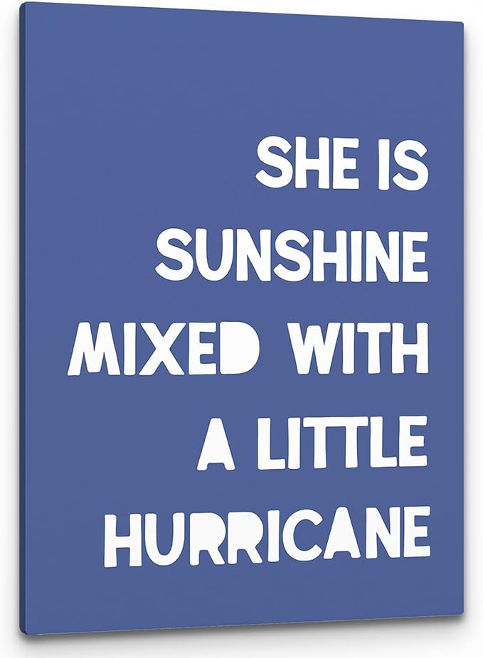 PHAMTE Girls Bedroom Wall Decor,She Is Sunshine Mixed With a Little Hurricane Girls Room Wall Art,Sunshine Print Framed Canvas Painting Artwork Girl Room Bedroom Home Nursery Playroom(11x14 Inch)（Blue-1）