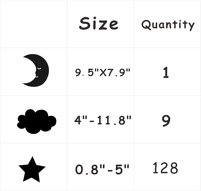 Crescent Moon Stars and Clouds Wall Decals Moon and Stars Nursery Wall Stickers Starry Sky Playroom Decor Kids Rooms Mural Kids Room Wall Art Y59 (White,Gold)