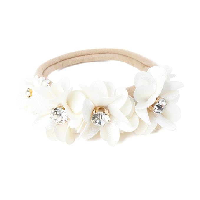 Baby Girl Floral Headband Nylon Flower Crown Elastic Hairband 3pcs Hair Accessories Gift for Girls, YM6, stretchy size