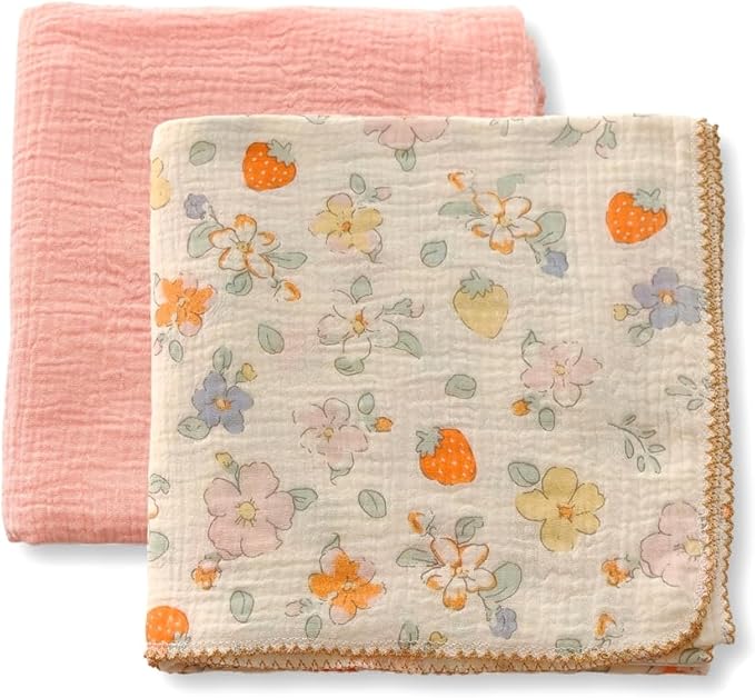 Baby Swaddle Newborn Recieving Blanket 100% Cotton Muslin 2Pack Nursery Wrap Lace Design 40"x40"
