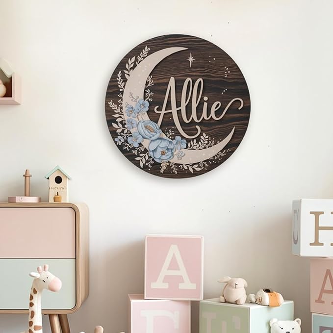 Personalized Nursery Sign, Floral Wooden Sign with Name, Hello World Newborn Sign, Flowers Sign for Kid Room Decor, Baby Gifts for Girl, Custom Baby Name Sign, Baby Girls Wall Art Bedroom