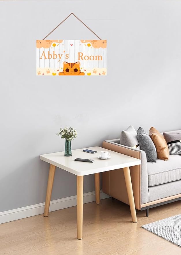 Personalized Signs Cute Cat Sign Kitten Sign For Pet House Door Wall Decor Art Sign for Kids Room Nursery Game Room Cartoon Plate For Girls Boys Room Little Man Cave