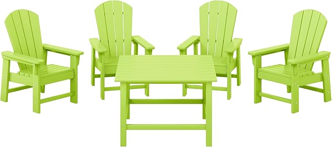 Costaelm Paradise Kids 5-Piece HDPE Outdoor Square Patio Dining Table and Chairs Set, Lime