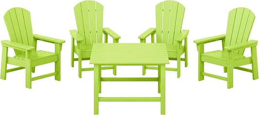 Costaelm Paradise Kids 5-Piece HDPE Outdoor Square Patio Dining Table and Chairs Set, Lime