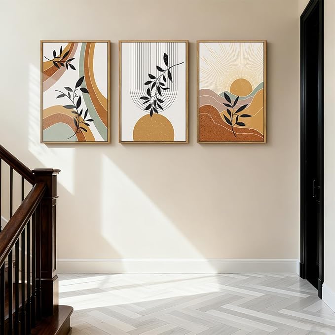 BINCUE Extra Large Boho Wall Art Abstract Wall Decor Mid Century Artwork for Living Room Bedroom Office 24x36 Inches 3 Pieces