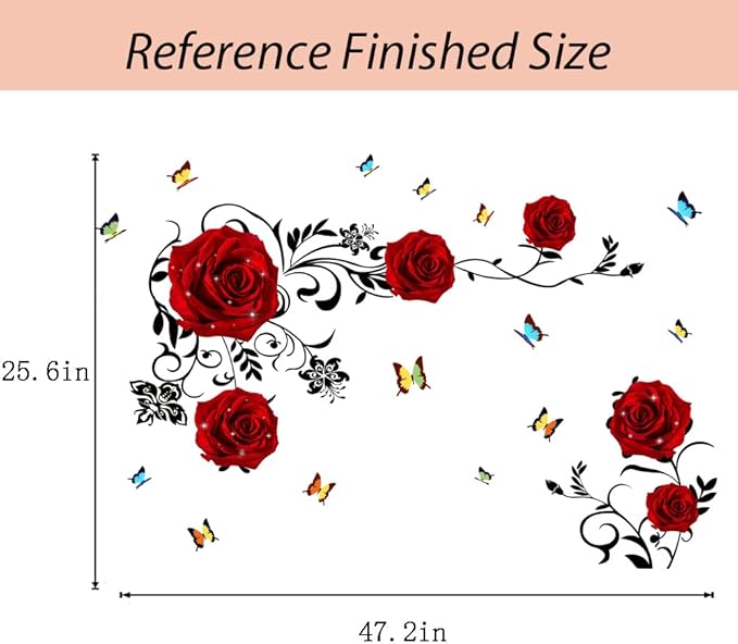 Supzone Red Rose Wall Stickers - DIY Vinyl Mural Art for Bedroom, Living Room, Sofa Backdrop & TV Wall Decoration