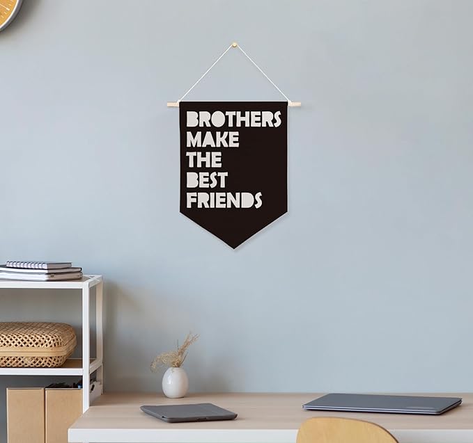 QODUNG Kids Room Wall Decor,Brothers Make The Best Friends Canvas Banner,Canvas Hanging Pennant Wall Flag for Playroom Kids Room Home Bedroom