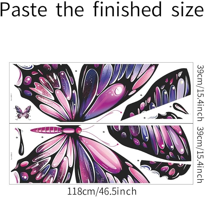 Large Colorful Butterfly Wall Decals for Kids Bedroom Pink & Purple Butterfly Wall Stickers, Removable Peel and Stick Wall Art Murals for Girls & Boys Room, Playroom, Living Room