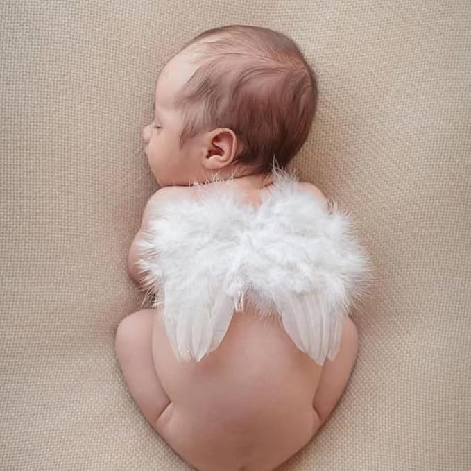 Holibeat 0-6M Baby White Fairy Feather Angel Wings with a Headband Newborn Photography Posing Props (White)