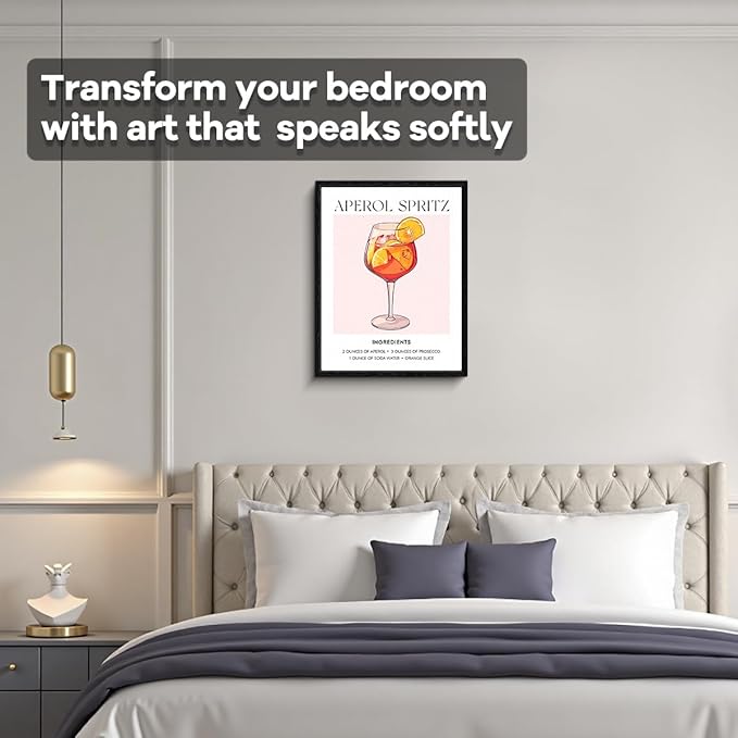 Aperol Spritz wall art, cocktail recipe list, kitchen bar wall decor, matte finish framed canvas print, cocktail bar poster, for kitchen home bar housewarming gift, 12x15 inch