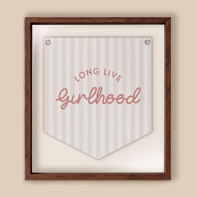 Lacama Girl Room Decor, Long Live Girlhood Linen Banner Hanging Flag Retro Pink Banner for Nursery Playroom Wall Decor for Kids Bedroom Dorm Toddler Decorations Trendy Room Decor 12.4x14 in
