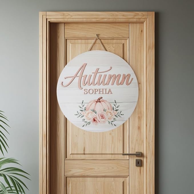 Personalized Baby Name Signs for Nursery, Pumpkin Sign for Baby Door Decor, Newborn Gifts for Girl, Girls Nursery Wall Bedroom Decorations, Mother's Day Gifts for New Mom Dad Gift