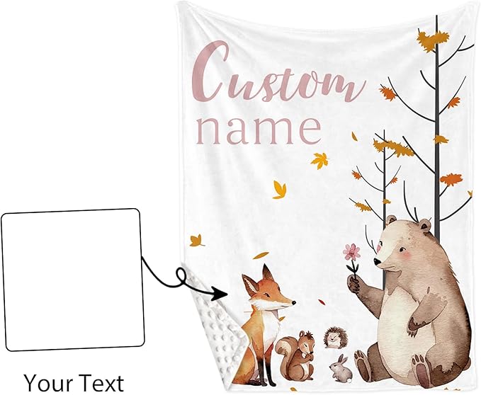 Custom Baby Crib Bedding Set,Personalized Name Fox Sika Deer Pattern Nursery Bed Set 4 Piece,Baby Blanket Fitted Sheet Nursery Rug Wall Art Set,Custom Room Decor Idea Gift for Newborns Boys Girls