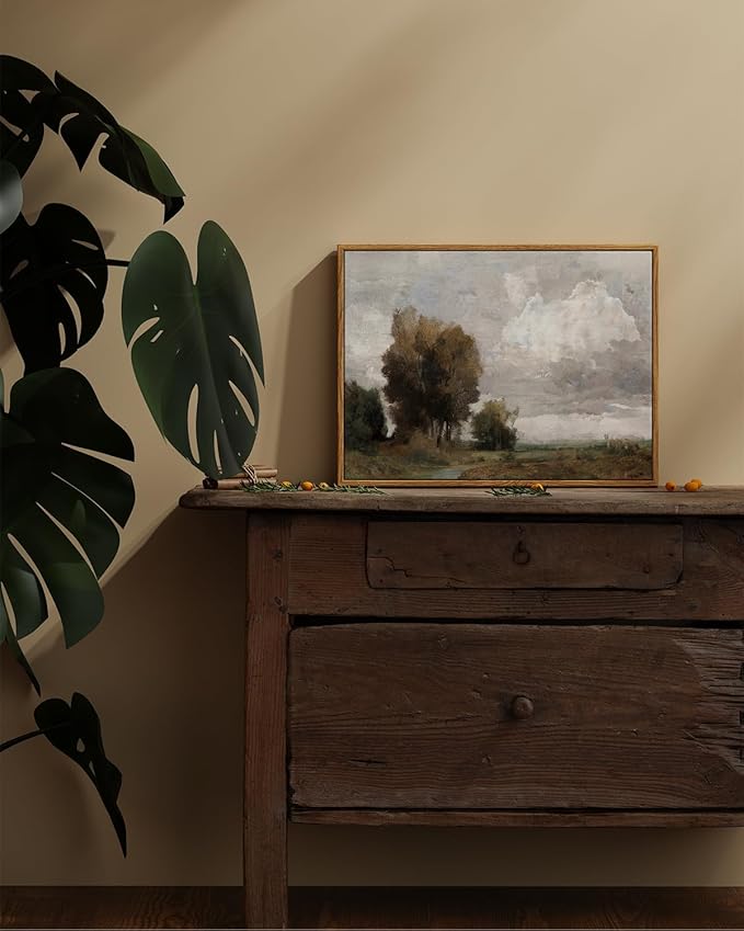 ARPEOTCY Vintage Framed Wall Art, Bedroom Bathroom Rustic Landscape Country Pictures Wall Decor, Canvas Prints Farmhouse Paintings, Neutral Home Decorations for Living Room, 12x16 inch