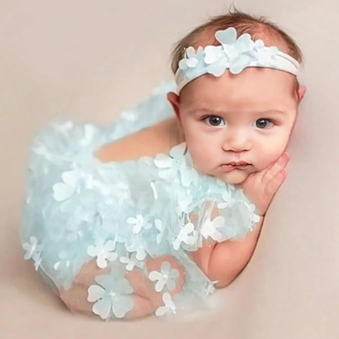 Newborn Girl Photography Outfits, Backless Lace Romper with Flower Headband Photo Props, Baby Girl Photoshoot Outfits