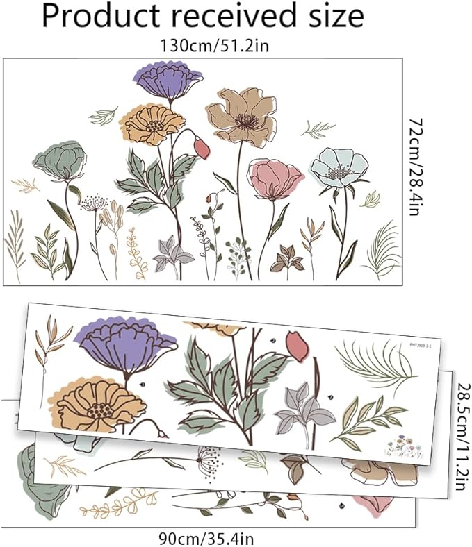 Boho Flower Wall Decal Floral Plant Grass Wall Sticker Colorful Wildflower Wall Decals Peel and Stick Daisy Flower Wall Sticker for Bedroom Nursery Decor