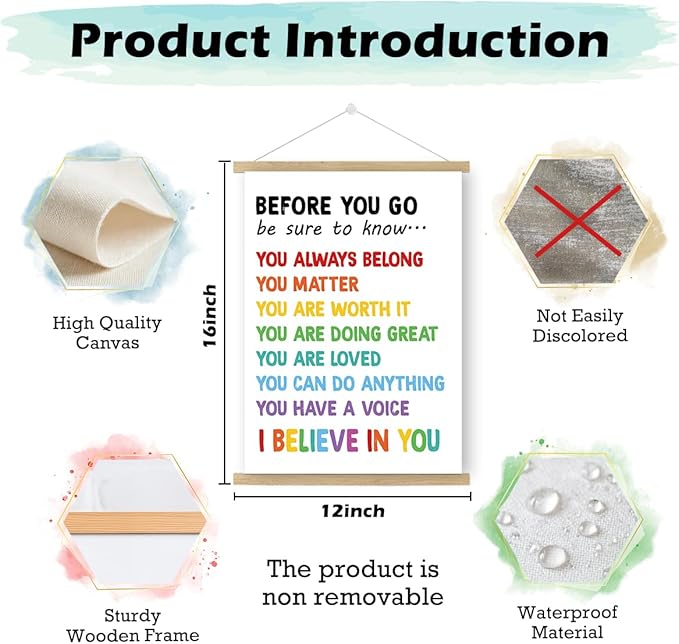 Qswo Positive Affirmations Wall Decor,Before You Go Wall Art Poster Hanger Frame,Inspirational Hanging Canvas Wall Decor for Kids Room Nursery Classroom