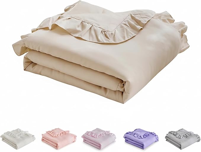 Ruffled Toddler Blanket Ruffle Comforter for Baby Toddler Girls, Soft Cozy Cute Quilted Blanket Breathable Microfiber Comfortable Down Alternative Small Size Quilt with Ruffle - 43"x 60" Cream
