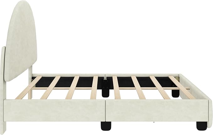 Max & Lily Upholstered Full Bed Frame with Arch Headboard, Upholstered Platform Bed for Kids, No Box Spring Needed, Easy Assembly, Cream