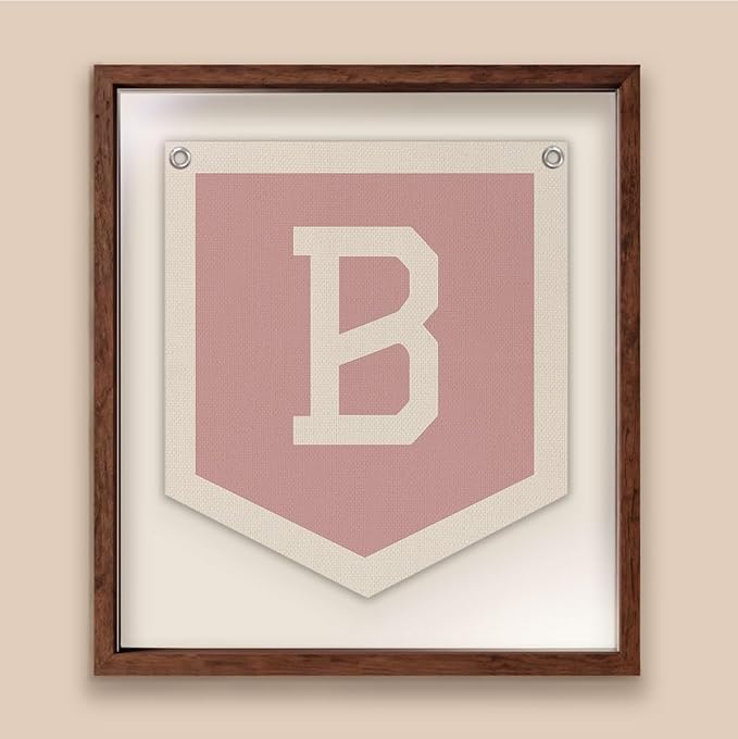 Lacama Pink Initial Personalized Preppy Banner, Baby Girl Nursery Decor, Initial Pennant，Letter B Banner Flag，Vintage Room Decor Toddler Room Bedroom Playroom Front Door Birthday Christmas Gift(B)