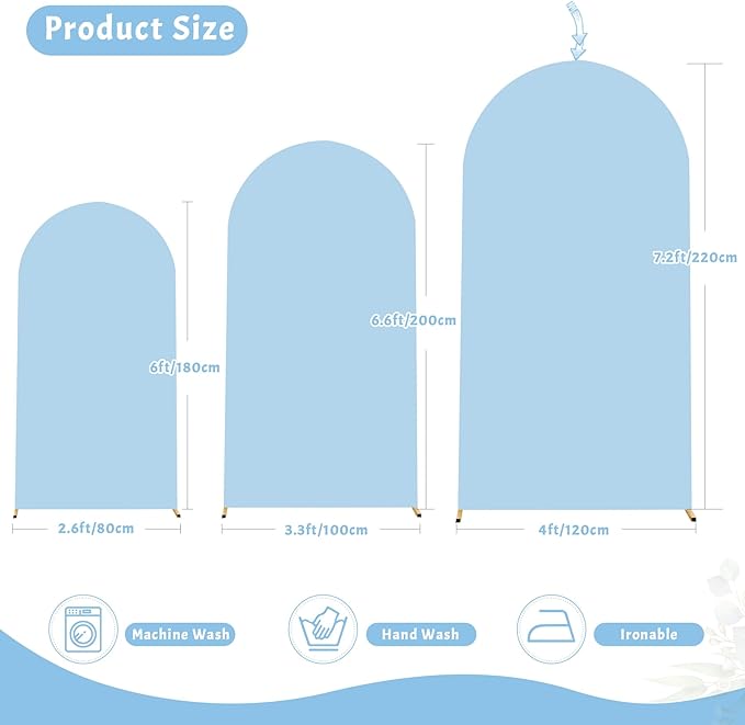 Baby Blue Arch Cover, 7.2FT Spandex Fitted Wedding Arch Stand Covers Round Top Chiara Backdrop Cover for Birthday Party Ceremony Banquet Decoration