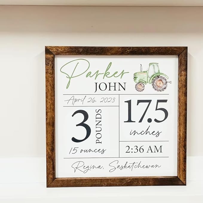 IZI POD Personalized Wooden Baby Name Announcement Signs,Custom Baby Name Sign,Birth Announcement And Footprint Sign For Hospital,Baby Girl Or Boy,Welcome Signs,Baby Arrival Sign,Baby Shower Gifts/7